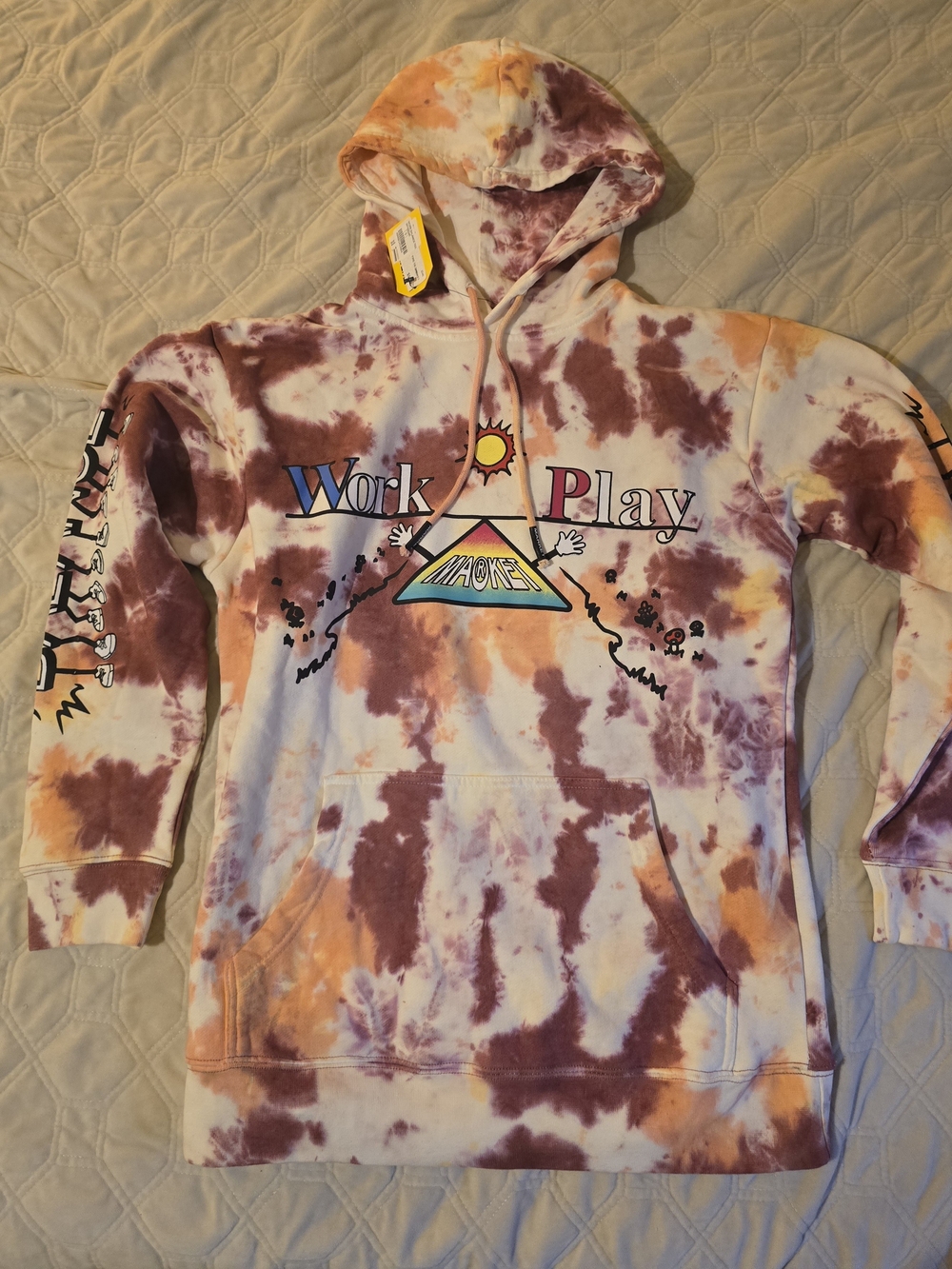 Market Balance Tie-Dye Crewneck Hoodie - Purple, Orange, White Sz S